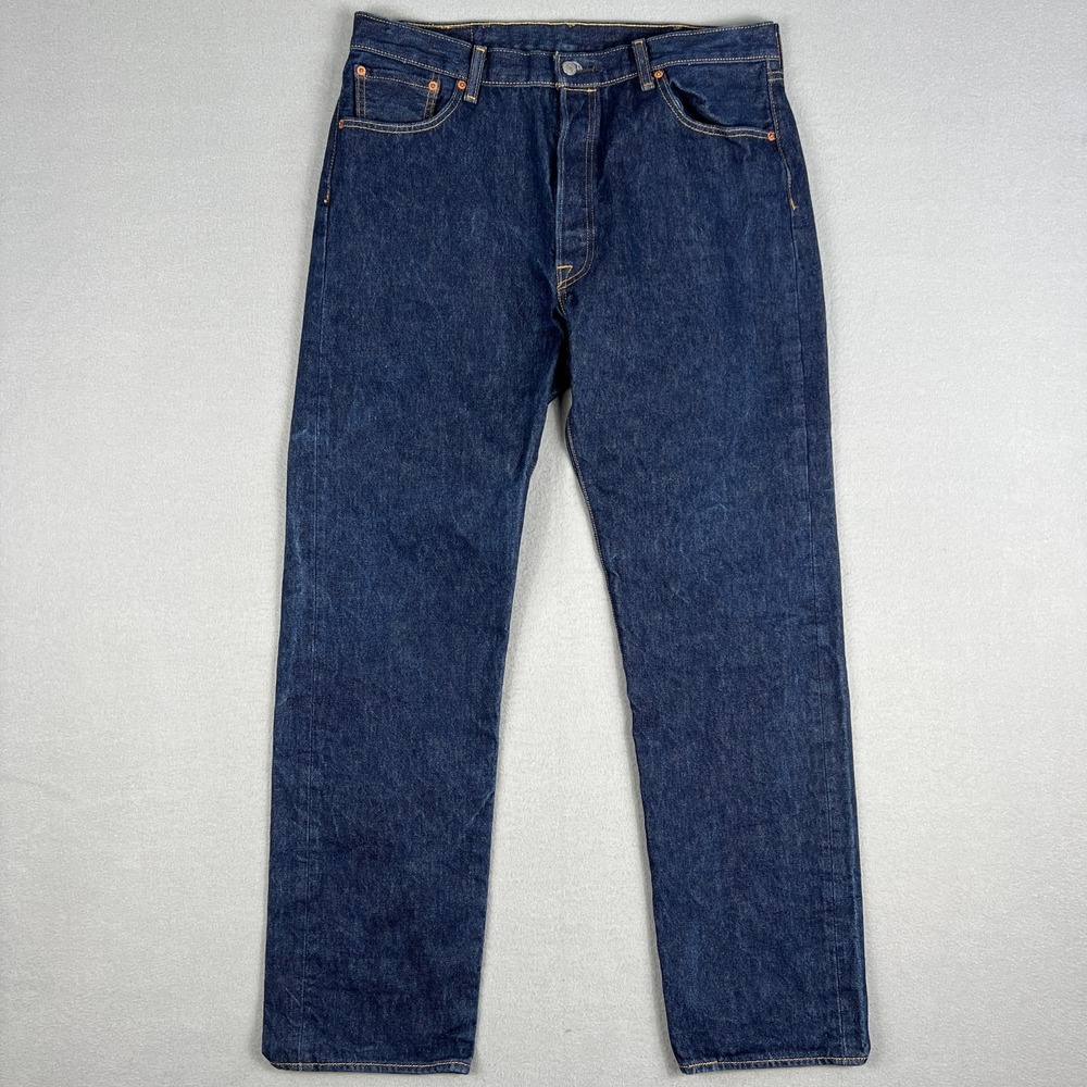Levis 501 Jeans Fit 36x32 Original Fit Straight Fit Dark Wash Denim Button Fly - Picture 1 of 12